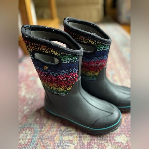 Kids size 5 Colorful rainbow dot Patterned Bog Winter Boots - Picture 3 of 8